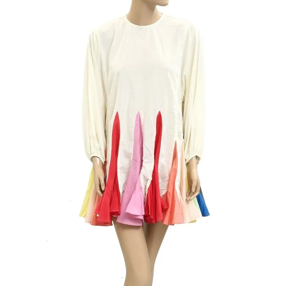 RHODE Cream Mini Dress with Multicolor Pleated Hem - Picture 1 of 5